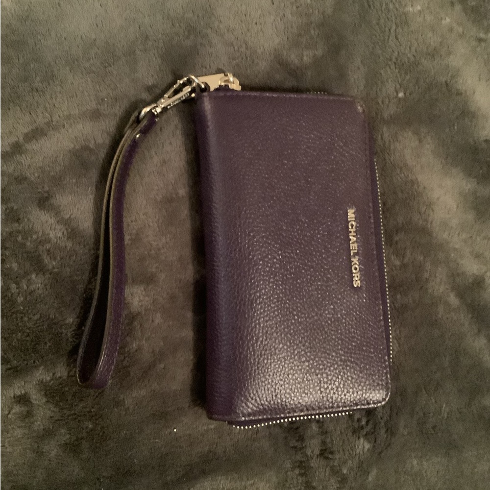 Michael Kors purple satchel with matching wallet